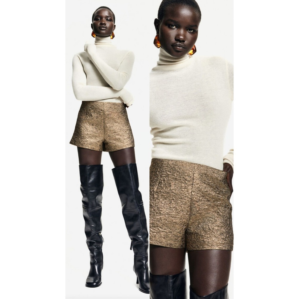 H&M Edition Gold Metallic High Waist Shorts Plus‎ Size 14 NWT Party  Festival